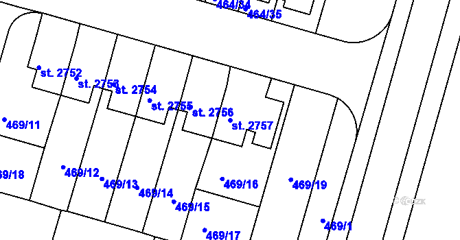 Parcela st. 2757 v KÚ Jičín, Katastrální mapa