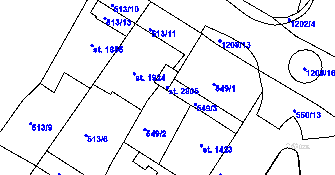 Parcela st. 2805 v KÚ Jičín, Katastrální mapa