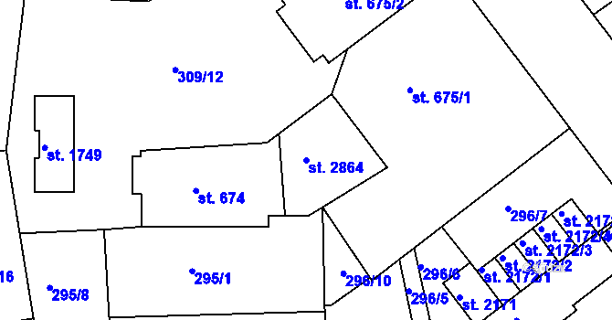 Parcela st. 2864 v KÚ Jičín, Katastrální mapa