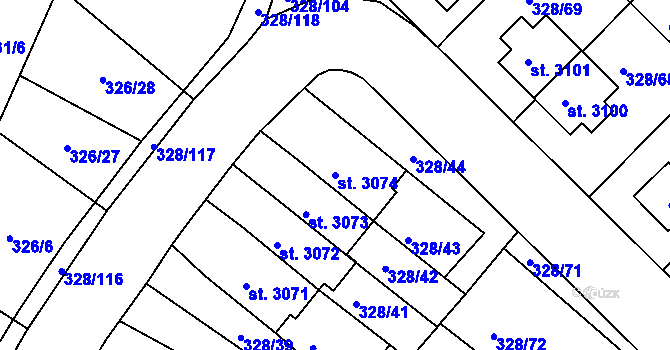 Parcela st. 3074 v KÚ Jičín, Katastrální mapa