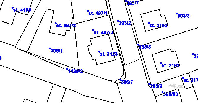 Parcela st. 3123 v KÚ Jičín, Katastrální mapa
