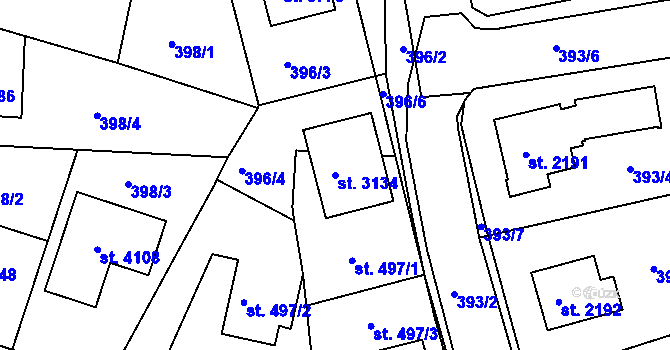 Parcela st. 3134 v KÚ Jičín, Katastrální mapa