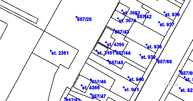 Parcela st. 3181 v KÚ Jičín, Katastrální mapa