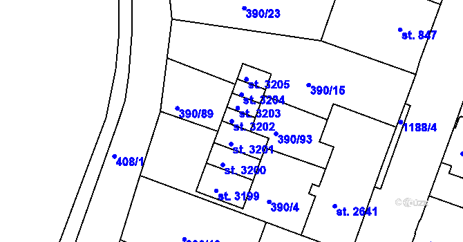 Parcela st. 3202 v KÚ Jičín, Katastrální mapa