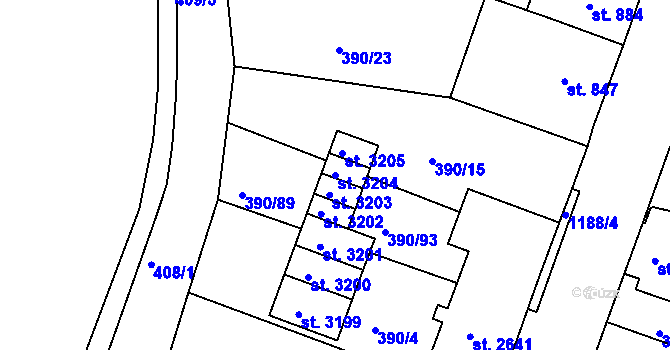 Parcela st. 3204 v KÚ Jičín, Katastrální mapa