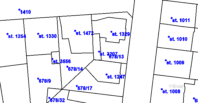 Parcela st. 3207 v KÚ Jičín, Katastrální mapa