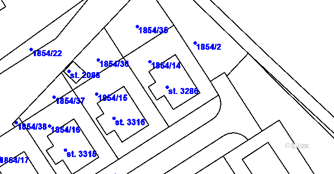 Parcela st. 3286 v KÚ Jičín, Katastrální mapa