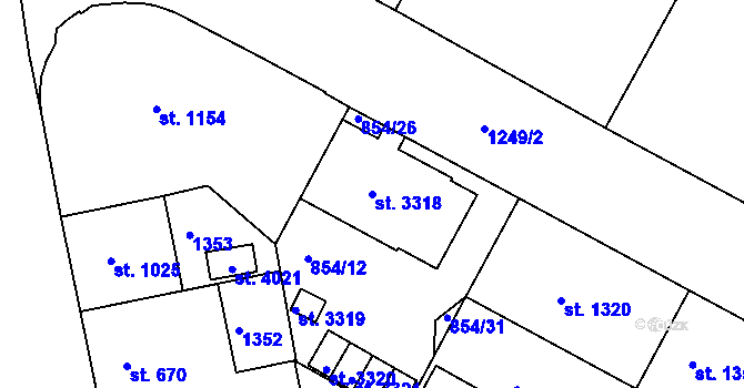 Parcela st. 3318 v KÚ Jičín, Katastrální mapa