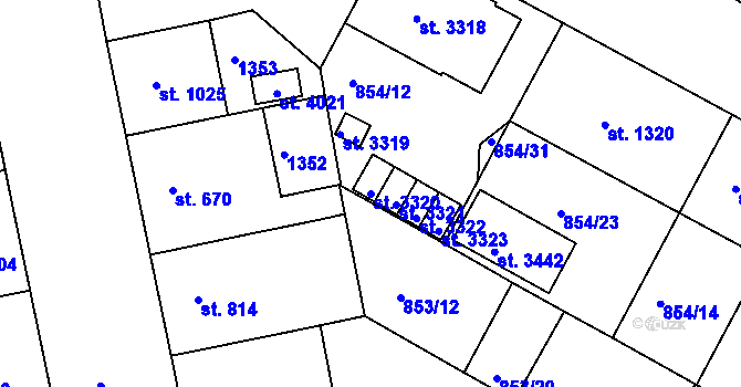 Parcela st. 3320 v KÚ Jičín, Katastrální mapa