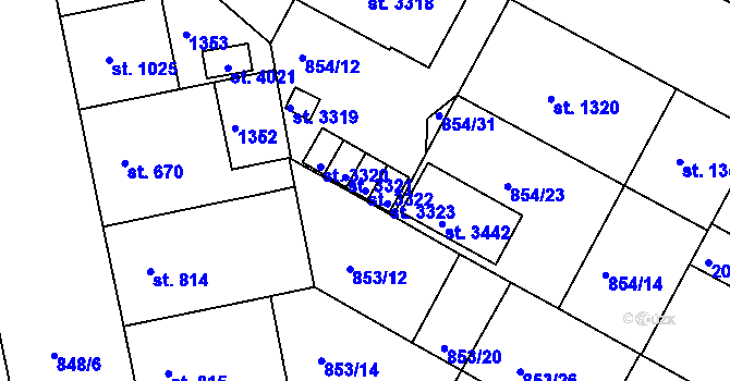 Parcela st. 3322 v KÚ Jičín, Katastrální mapa