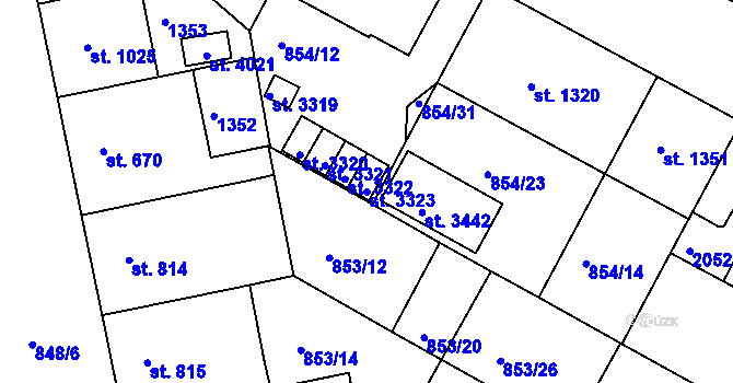 Parcela st. 3323 v KÚ Jičín, Katastrální mapa