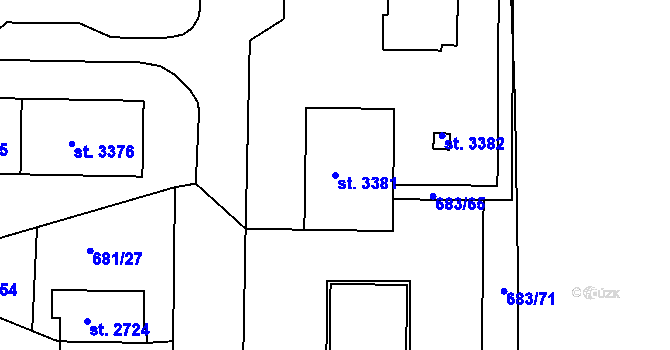 Parcela st. 3381 v KÚ Jičín, Katastrální mapa