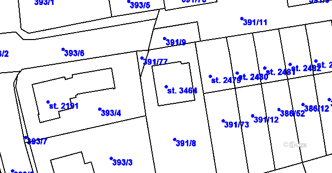Parcela st. 3464 v KÚ Jičín, Katastrální mapa