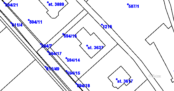 Parcela st. 3637 v KÚ Jičín, Katastrální mapa