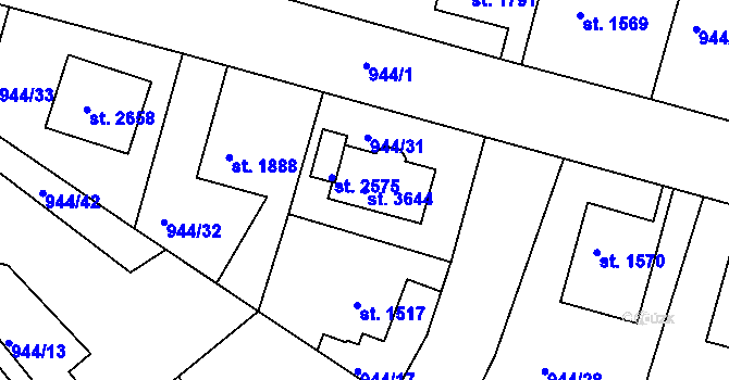 Parcela st. 3644 v KÚ Jičín, Katastrální mapa