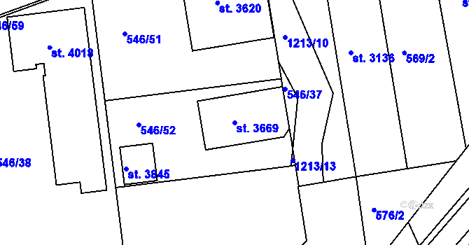 Parcela st. 3669 v KÚ Jičín, Katastrální mapa