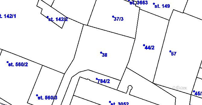 Parcela st. 38 v KÚ Jičín, Katastrální mapa