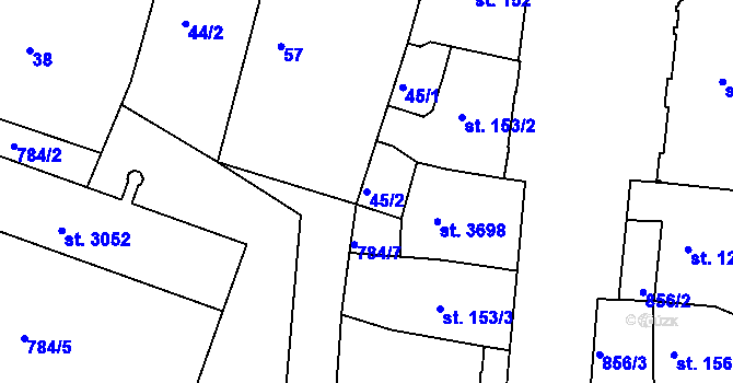 Parcela st. 45/2 v KÚ Jičín, Katastrální mapa
