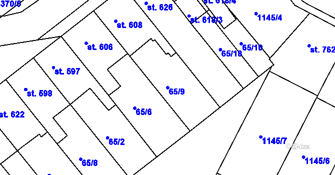 Parcela st. 65/9 v KÚ Jičín, Katastrální mapa