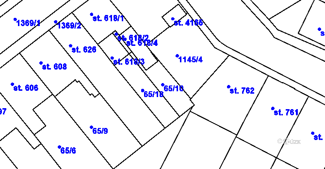 Parcela st. 65/10 v KÚ Jičín, Katastrální mapa