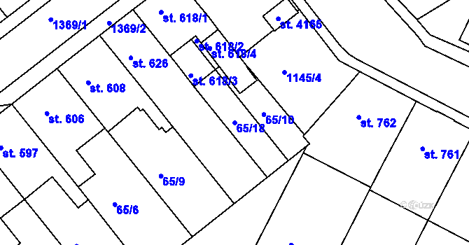 Parcela st. 65/18 v KÚ Jičín, Katastrální mapa