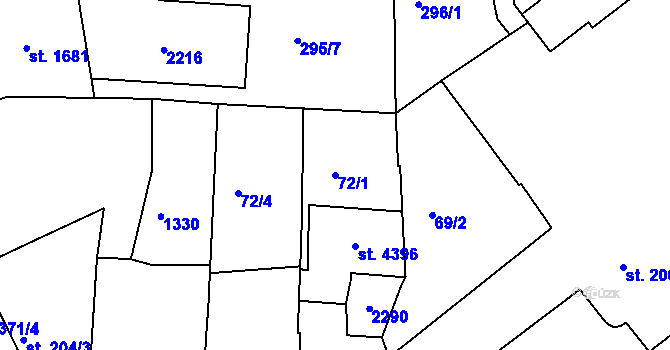 Parcela st. 72/1 v KÚ Jičín, Katastrální mapa
