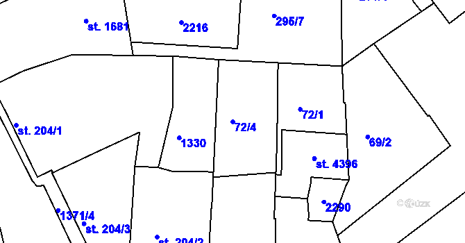 Parcela st. 72/4 v KÚ Jičín, Katastrální mapa