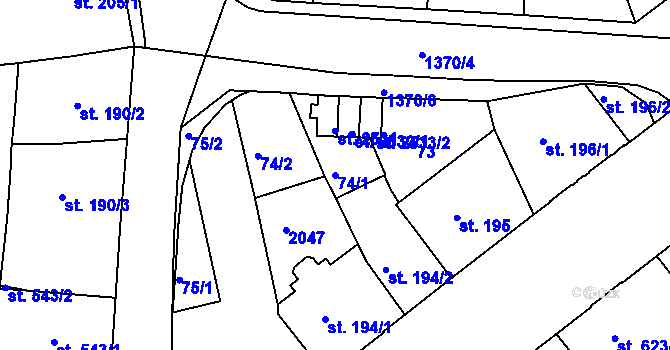 Parcela st. 74/1 v KÚ Jičín, Katastrální mapa