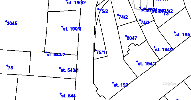 Parcela st. 75/1 v KÚ Jičín, Katastrální mapa