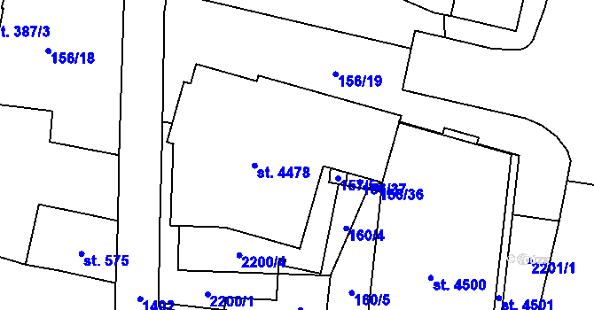 Parcela st. 157/2 v KÚ Jičín, Katastrální mapa