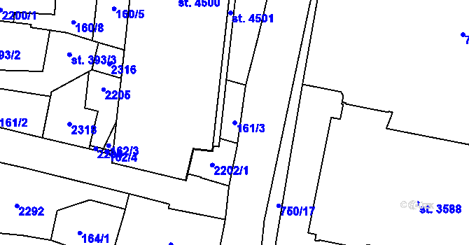 Parcela st. 161/3 v KÚ Jičín, Katastrální mapa