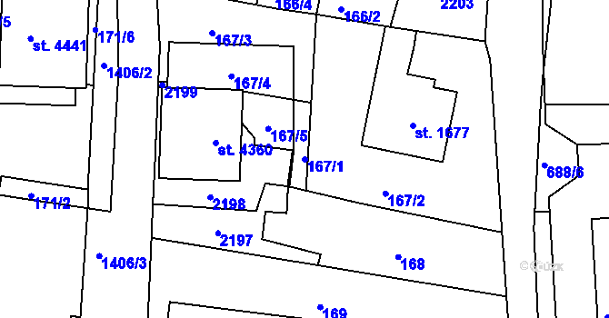 Parcela st. 167/1 v KÚ Jičín, Katastrální mapa