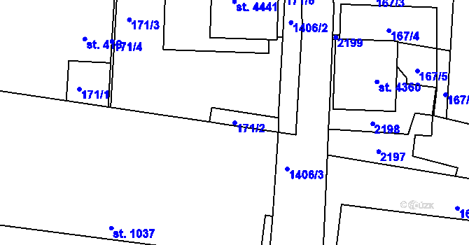 Parcela st. 171/2 v KÚ Jičín, Katastrální mapa