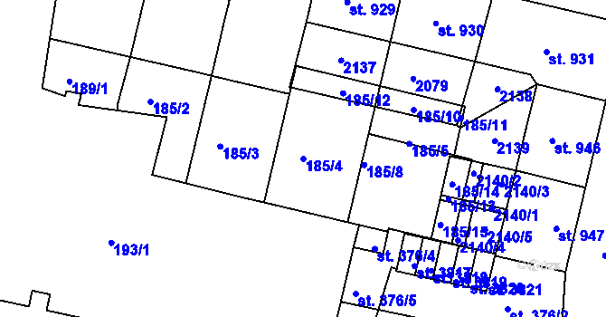 Parcela st. 185/4 v KÚ Jičín, Katastrální mapa