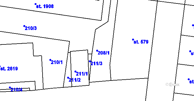 Parcela st. 208/1 v KÚ Jičín, Katastrální mapa
