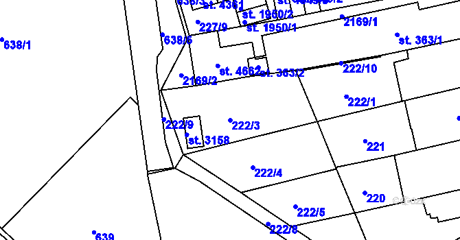 Parcela st. 222/3 v KÚ Jičín, Katastrální mapa