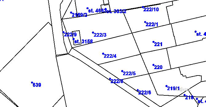 Parcela st. 222/4 v KÚ Jičín, Katastrální mapa