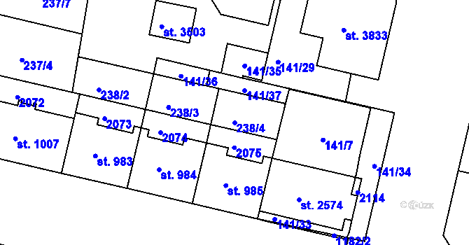 Parcela st. 238/4 v KÚ Jičín, Katastrální mapa