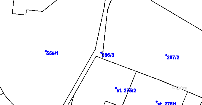 Parcela st. 266/3 v KÚ Jičín, Katastrální mapa