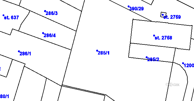 Parcela st. 285/1 v KÚ Jičín, Katastrální mapa