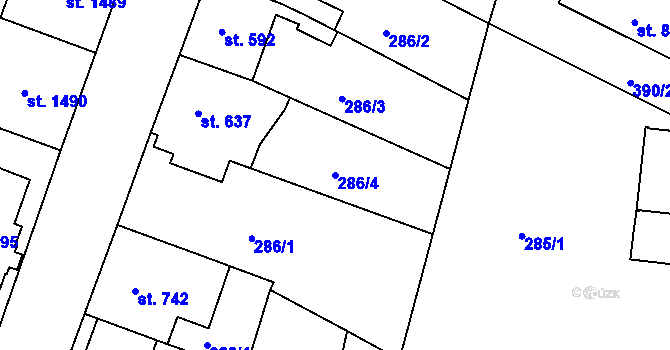 Parcela st. 286/4 v KÚ Jičín, Katastrální mapa