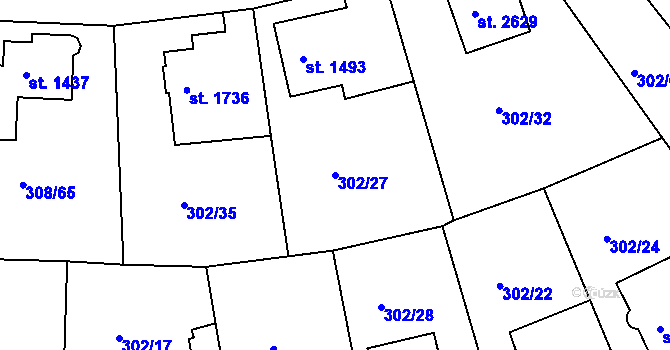 Parcela st. 302/27 v KÚ Jičín, Katastrální mapa