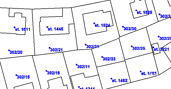 Parcela st. 302/31 v KÚ Jičín, Katastrální mapa