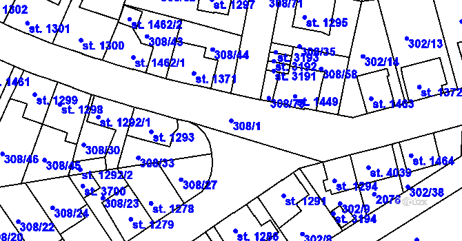 Parcela st. 308/1 v KÚ Jičín, Katastrální mapa