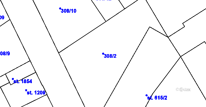 Parcela st. 308/2 v KÚ Jičín, Katastrální mapa