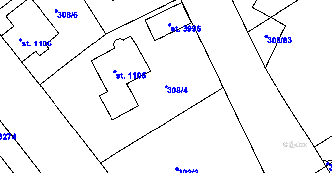 Parcela st. 308/4 v KÚ Jičín, Katastrální mapa