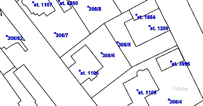 Parcela st. 308/6 v KÚ Jičín, Katastrální mapa