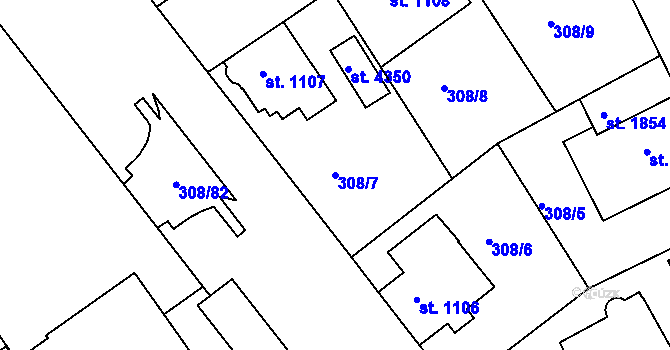 Parcela st. 308/7 v KÚ Jičín, Katastrální mapa