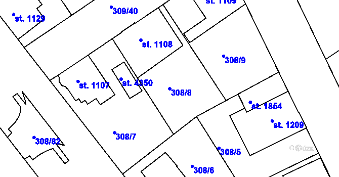 Parcela st. 308/8 v KÚ Jičín, Katastrální mapa