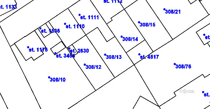 Parcela st. 308/13 v KÚ Jičín, Katastrální mapa